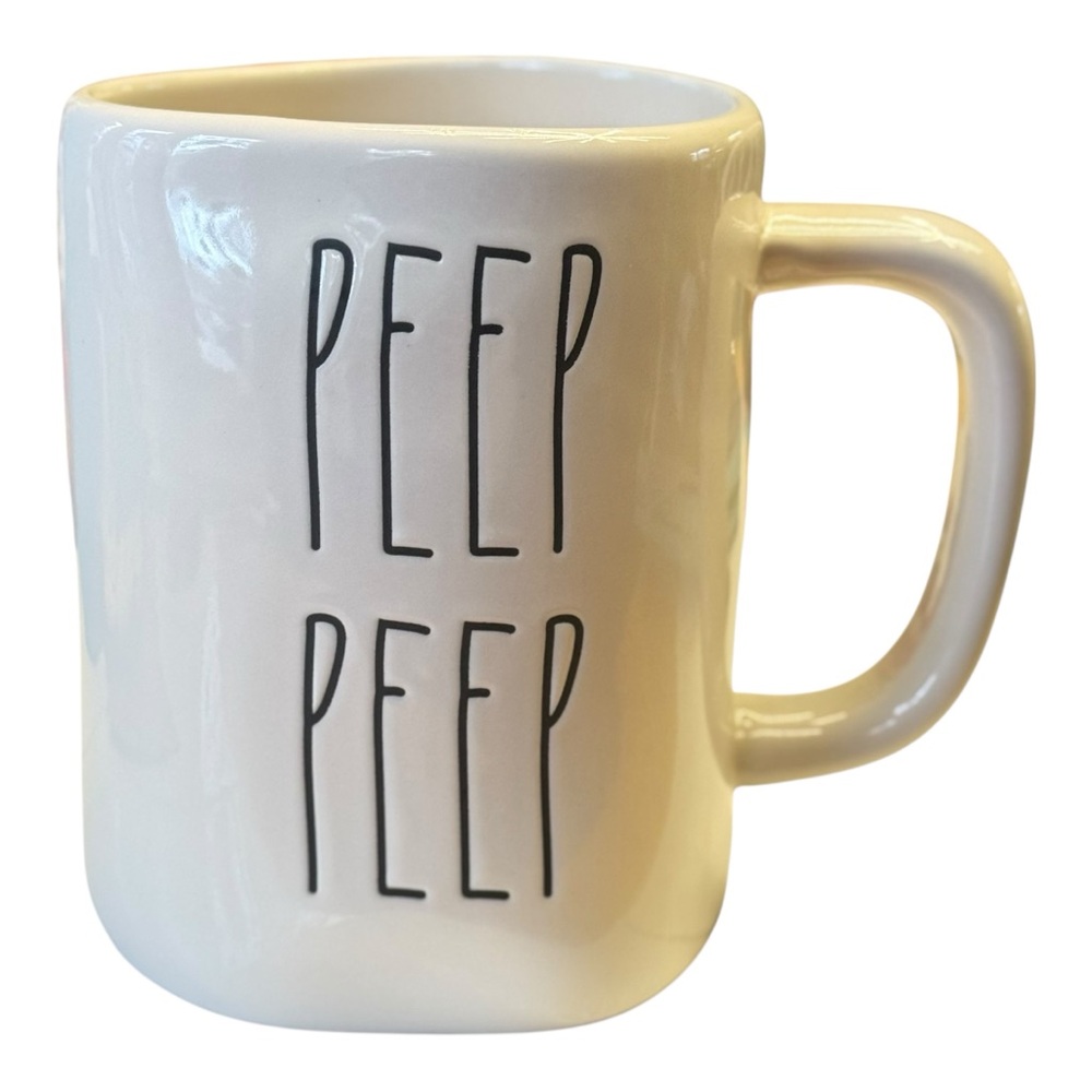 Rae Dunn Double Sided Easter Egg Basket PEEP PEEP White Mug